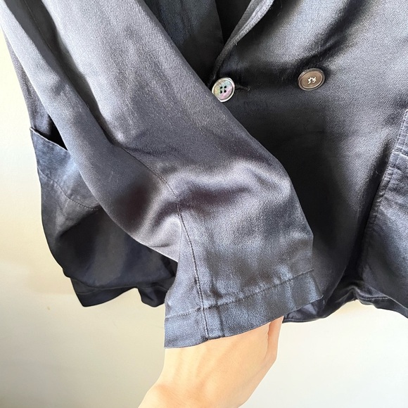 Raquel Allegra Silky Viscose-Rayon Jacket Blazer in Navy Blue Size 3 - Picture 12 of 15